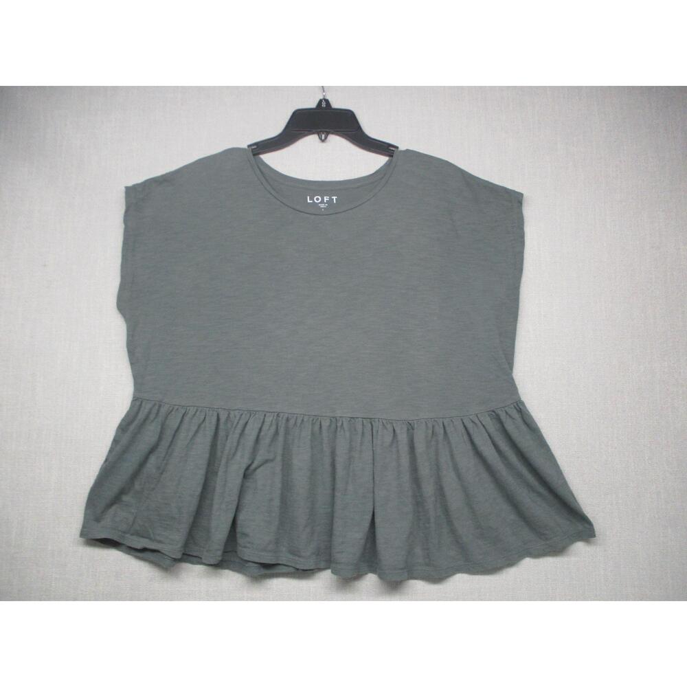 LOFT Gray Flowy Casual Peplum Cap Sleeve Top Women's‎ Size L